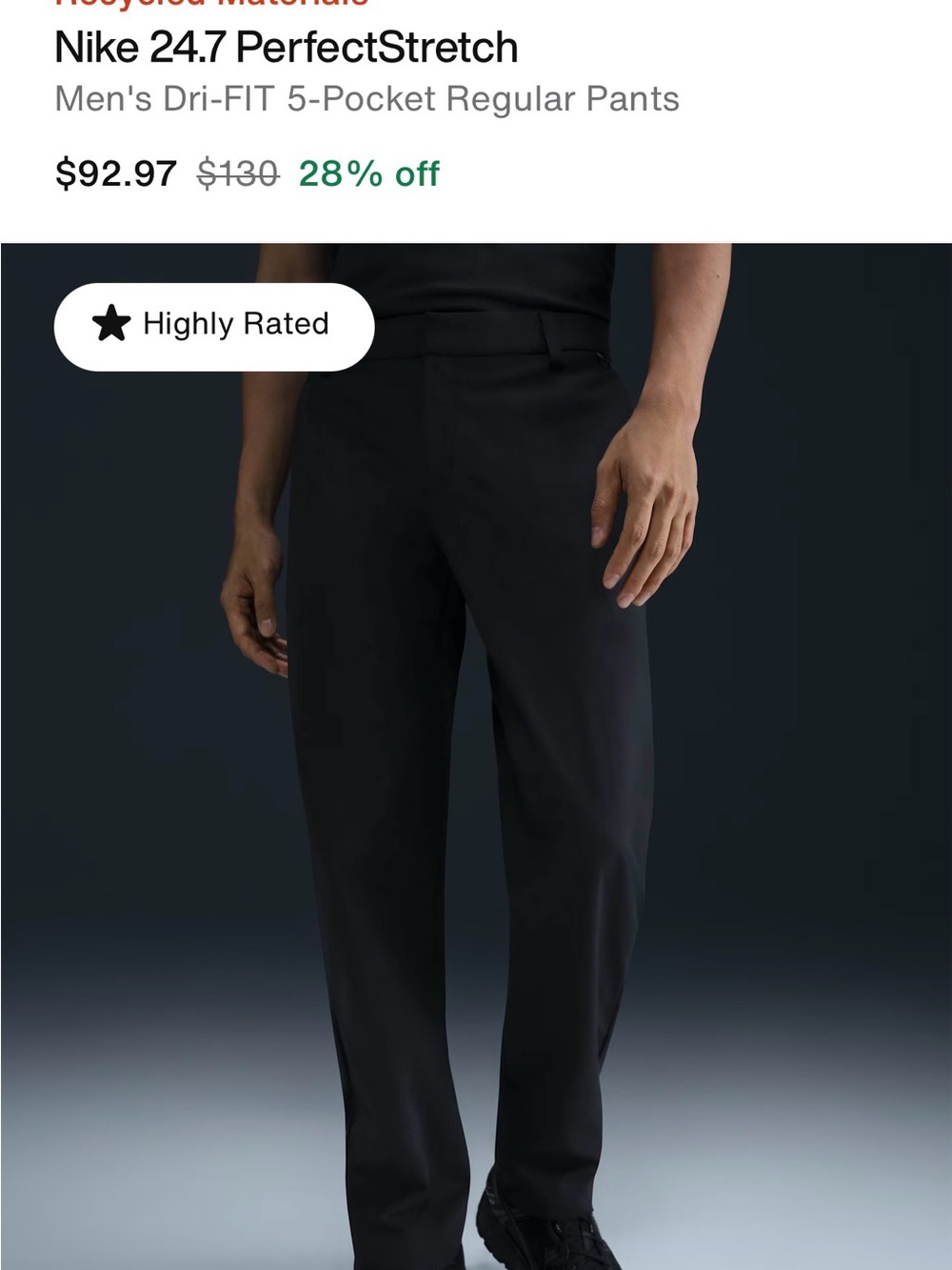 Nike Men's Black Dri-FIT 5-Pocket Stretch Pants